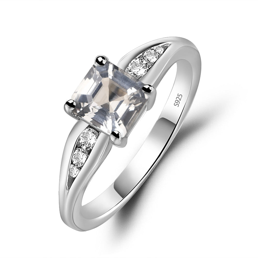 White Topaz Gold Asscher Cut Engagement Ring - LUO Jewelry