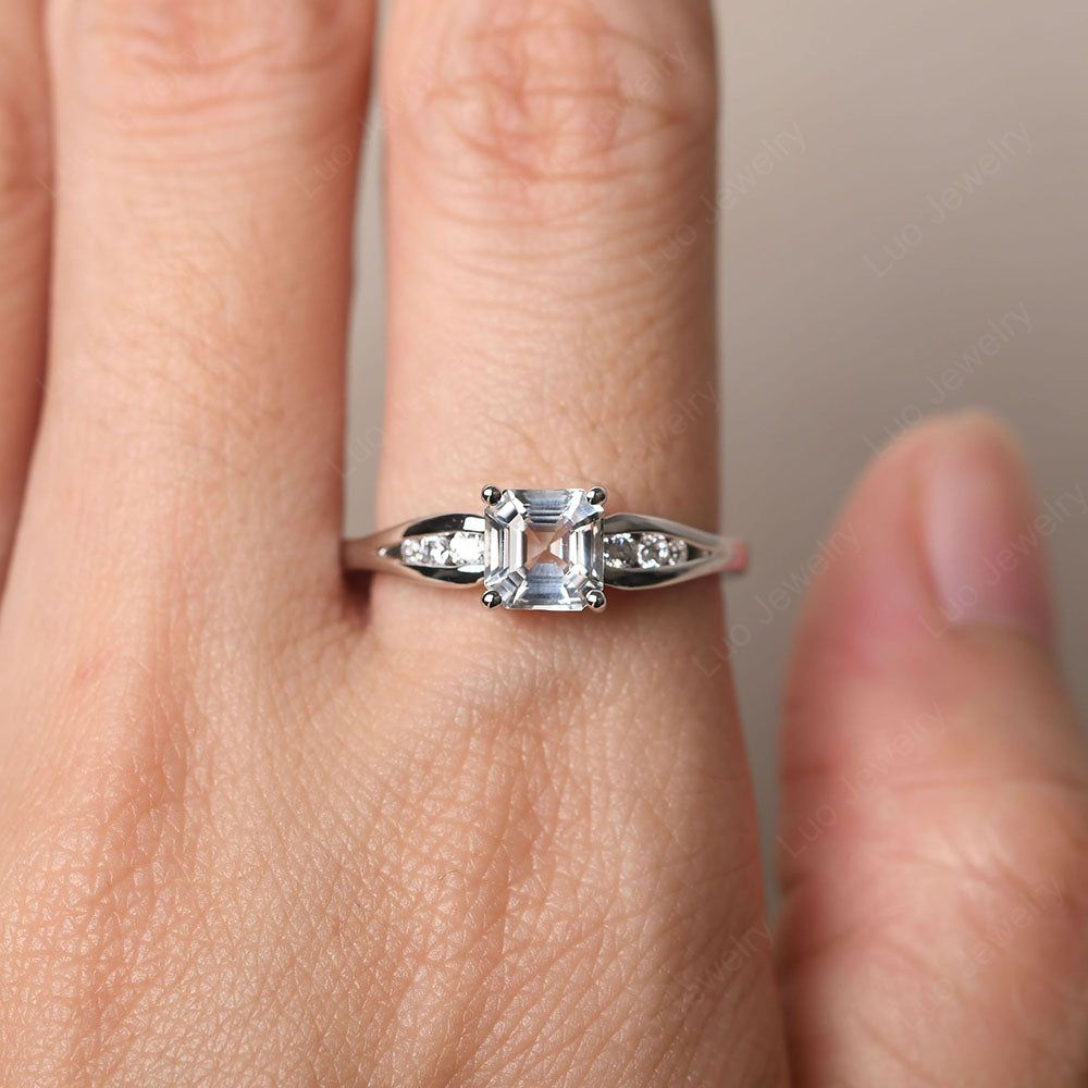 White Topaz Gold Asscher Cut Engagement Ring - LUO Jewelry