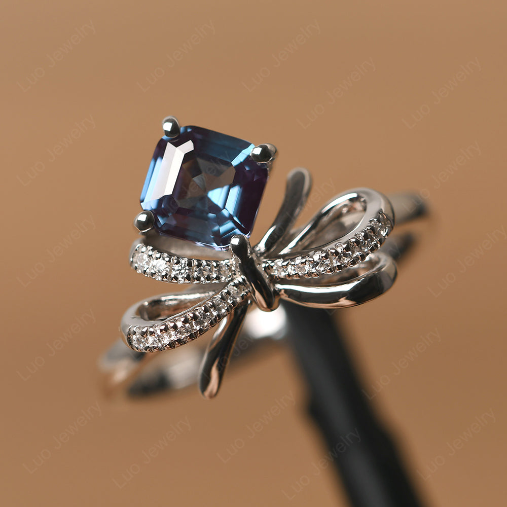 Asscher Cut Alexandrite Bowknot Ring - LUO Jewelry