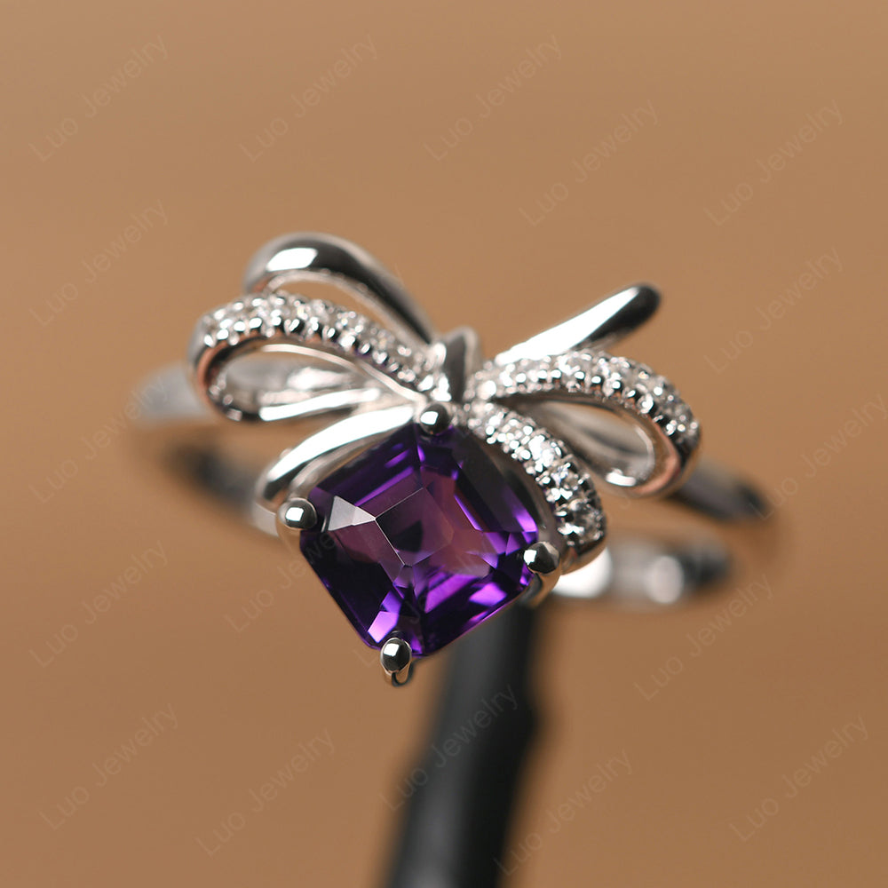 Asscher Cut Amethyst Bowknot Ring - LUO Jewelry