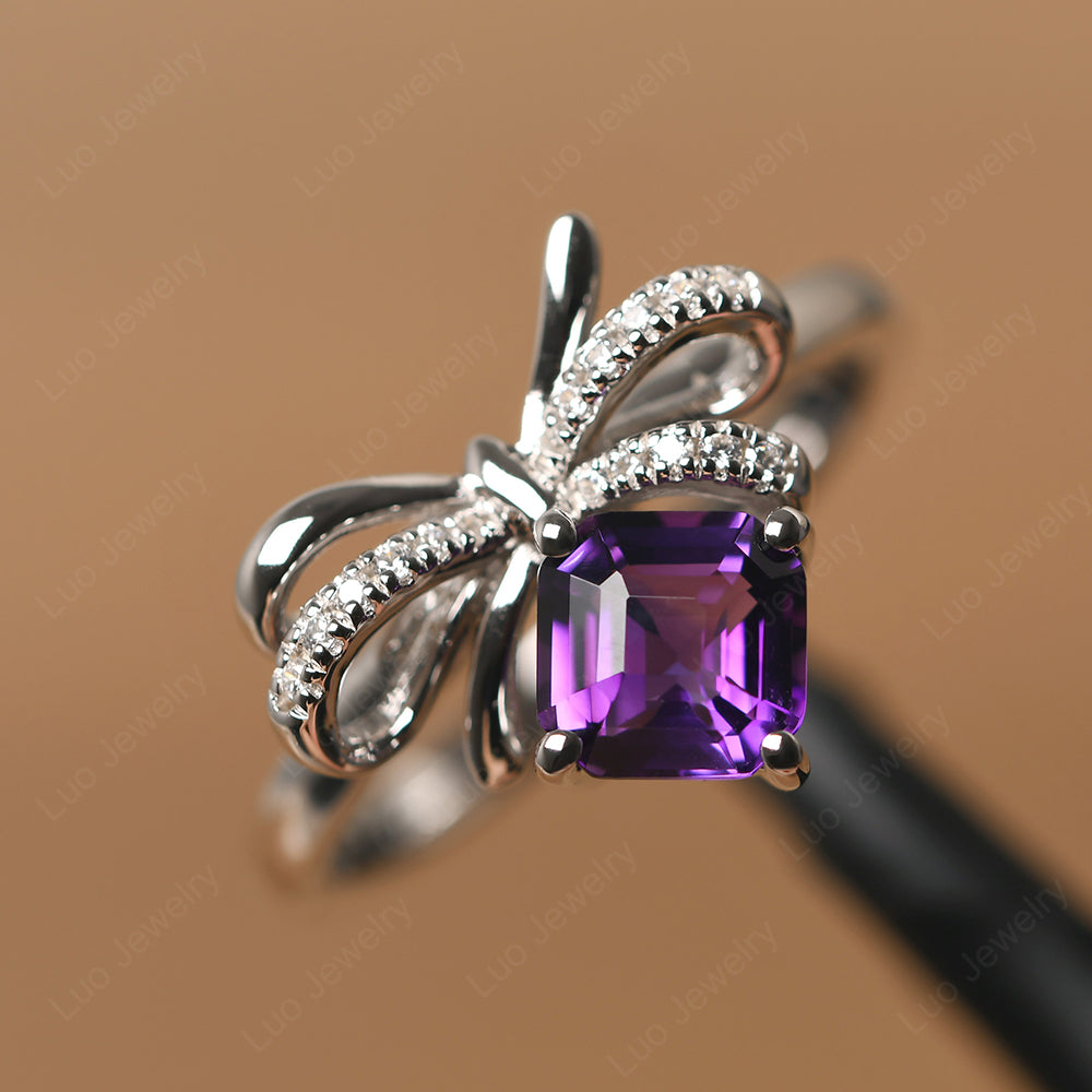 Asscher Cut Amethyst Bowknot Ring - LUO Jewelry