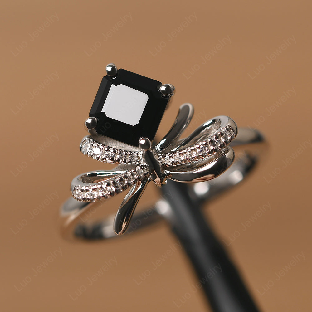 Asscher Cut Black Spinel Bowknot Ring - LUO Jewelry