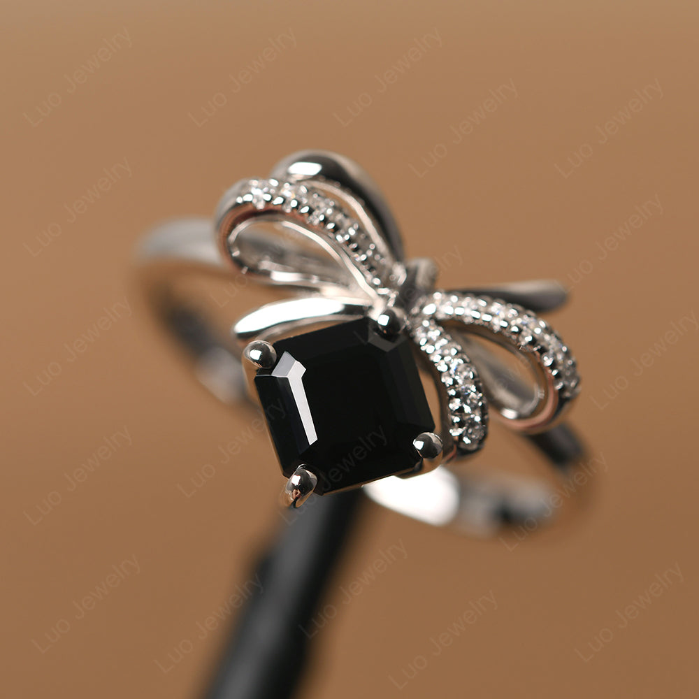 Asscher Cut Black Spinel Bowknot Ring - LUO Jewelry