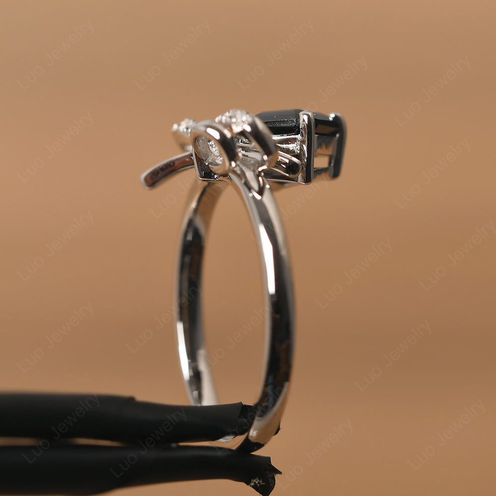 Asscher Cut Black Spinel Bowknot Ring - LUO Jewelry