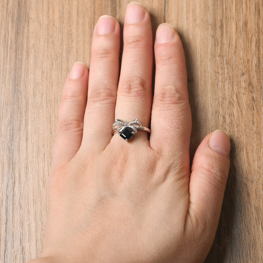 Asscher Cut Black Spinel Bowknot Ring - LUO Jewelry