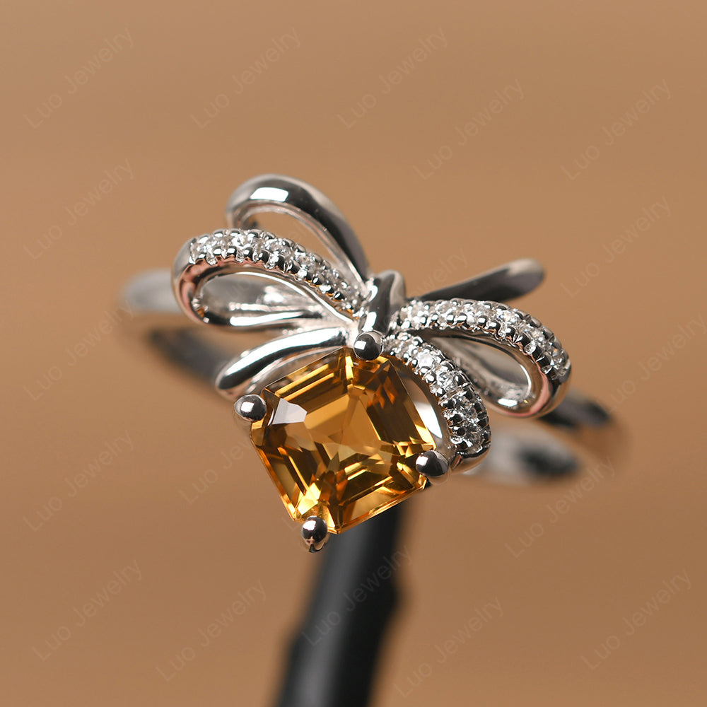 Asscher Cut Citrine Bowknot Ring - LUO Jewelry
