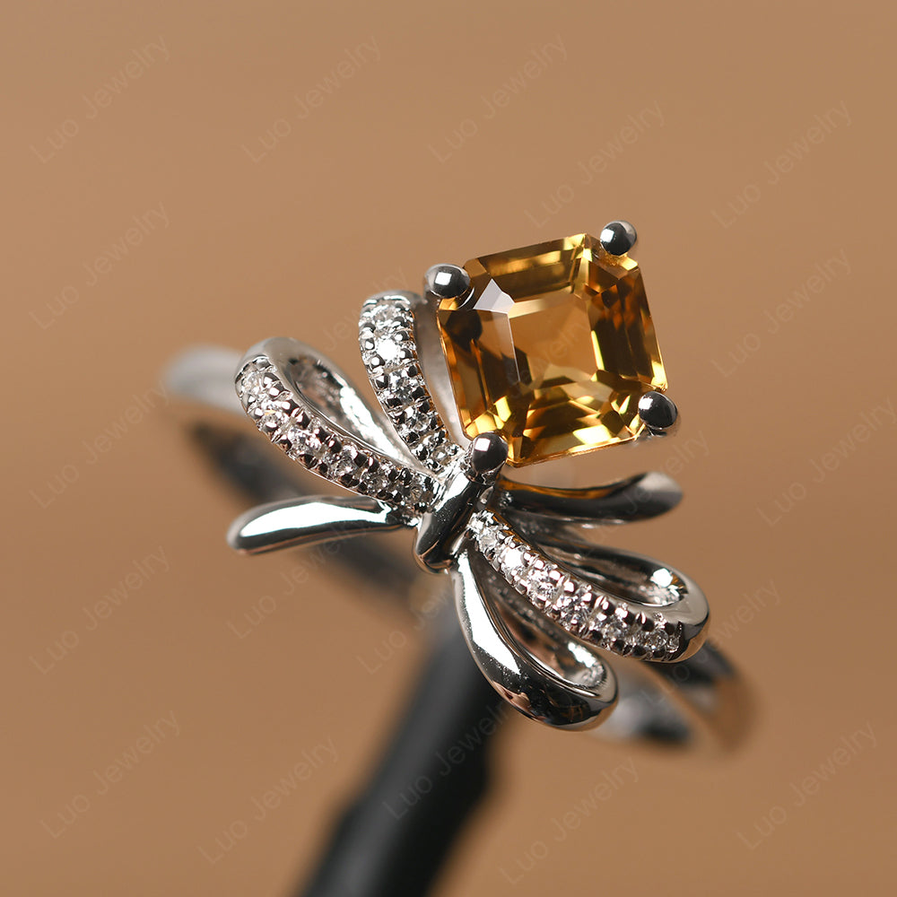 Asscher Cut Citrine Bowknot Ring - LUO Jewelry