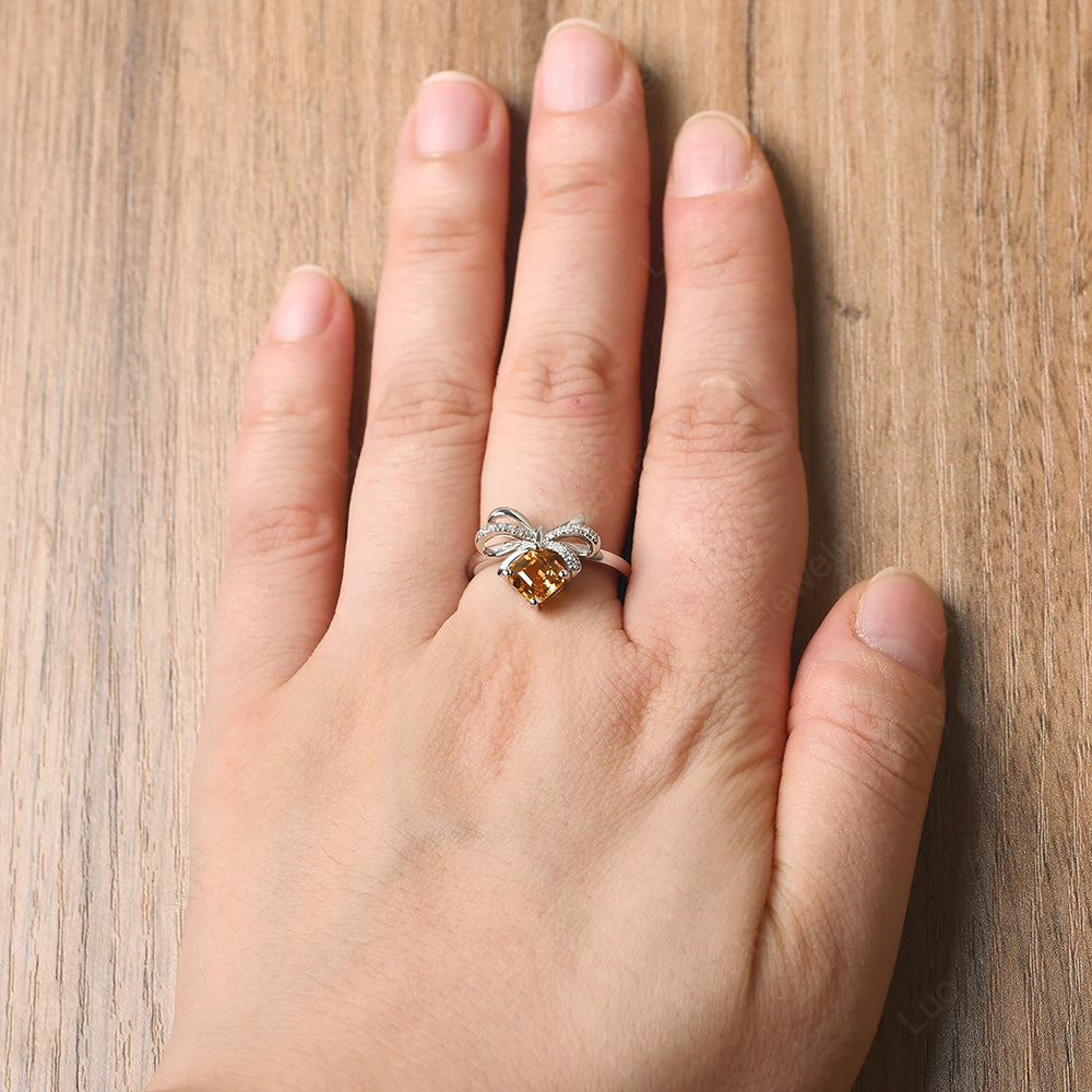 Asscher Cut Citrine Bowknot Ring - LUO Jewelry