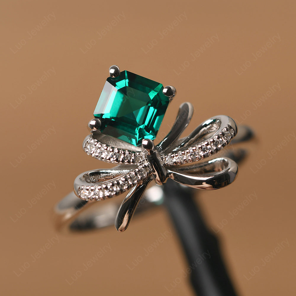 Asscher Cut Emerald Bowknot Ring - LUO Jewelry