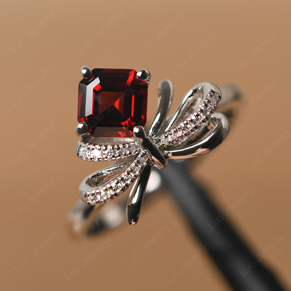 Asscher Cut Garnet Bowknot Ring - LUO Jewelry