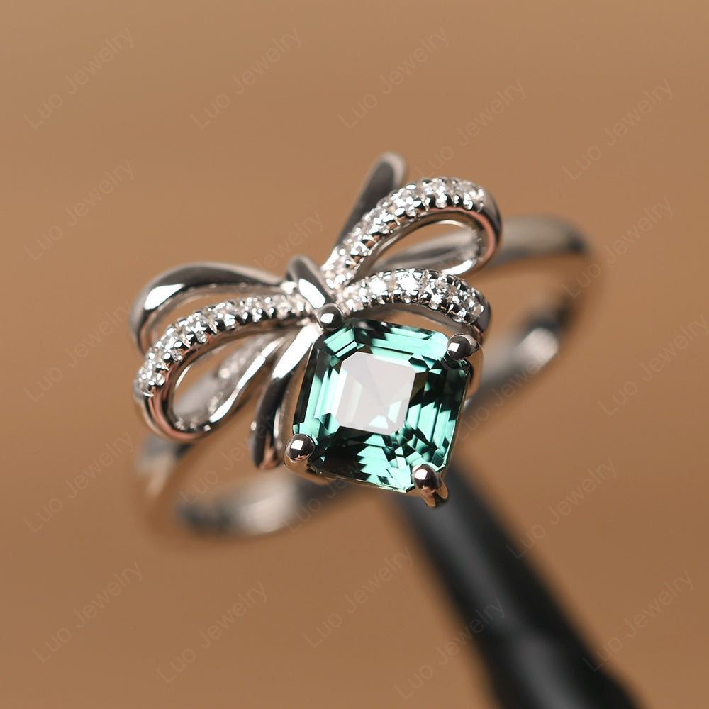 Asscher Cut Green Sapphire Bowknot Ring - LUO Jewelry