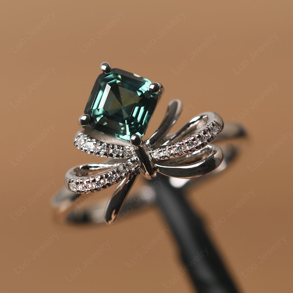 Asscher Cut Green Sapphire Bowknot Ring - LUO Jewelry