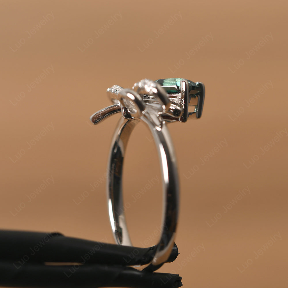 Asscher Cut Green Sapphire Bowknot Ring - LUO Jewelry