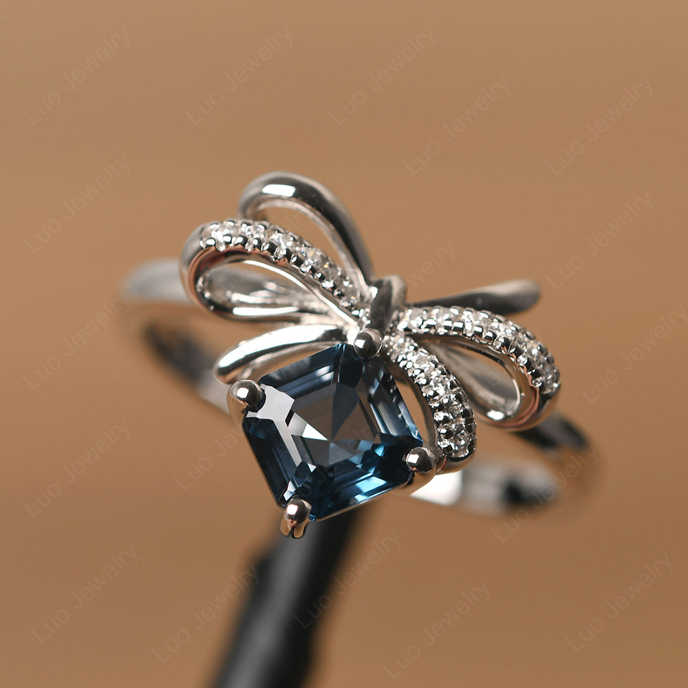 Asscher Cut London Blue Topaz Bowknot Ring - LUO Jewelry