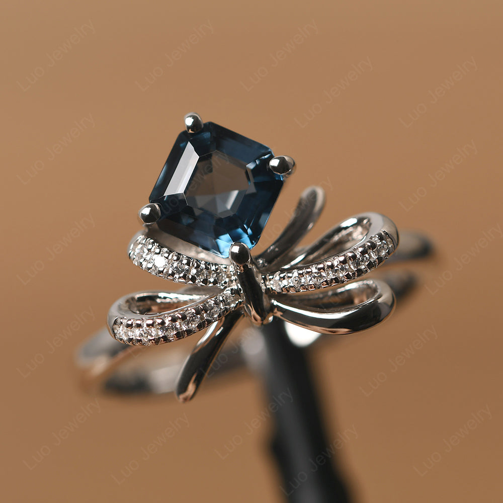 Asscher Cut London Blue Topaz Bowknot Ring - LUO Jewelry