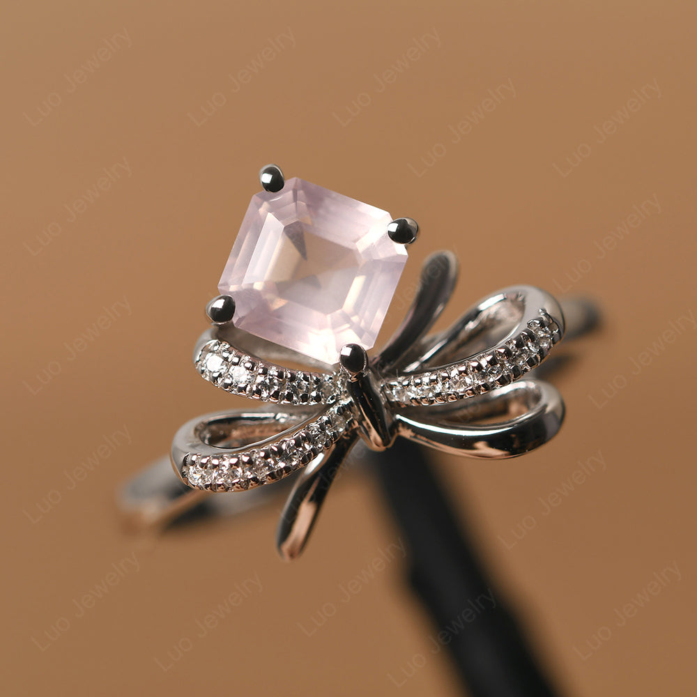 Asscher Cut Rose Quartz Bowknot Ring - LUO Jewelry