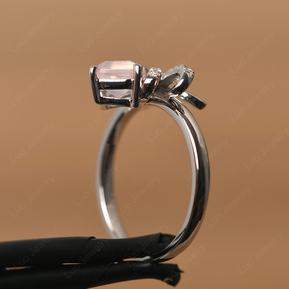 Asscher Cut Rose Quartz Bowknot Ring - LUO Jewelry