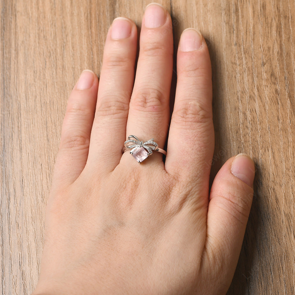 Asscher Cut Rose Quartz Bowknot Ring - LUO Jewelry