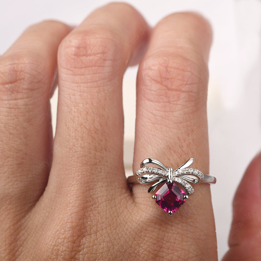 Asscher Cut Ruby Bowknot Ring - LUO Jewelry