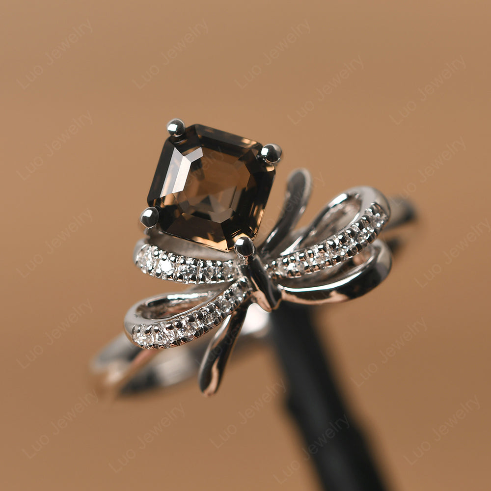 Asscher Cut Smoky Quartz  Bowknot Ring - LUO Jewelry