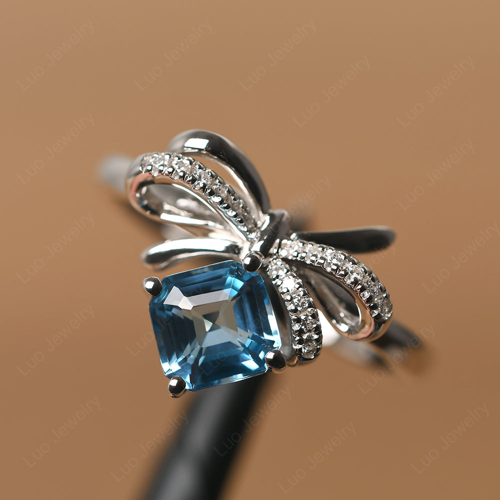 Asscher Cut Swiss Blue Topaz Bowknot Ring - LUO Jewelry