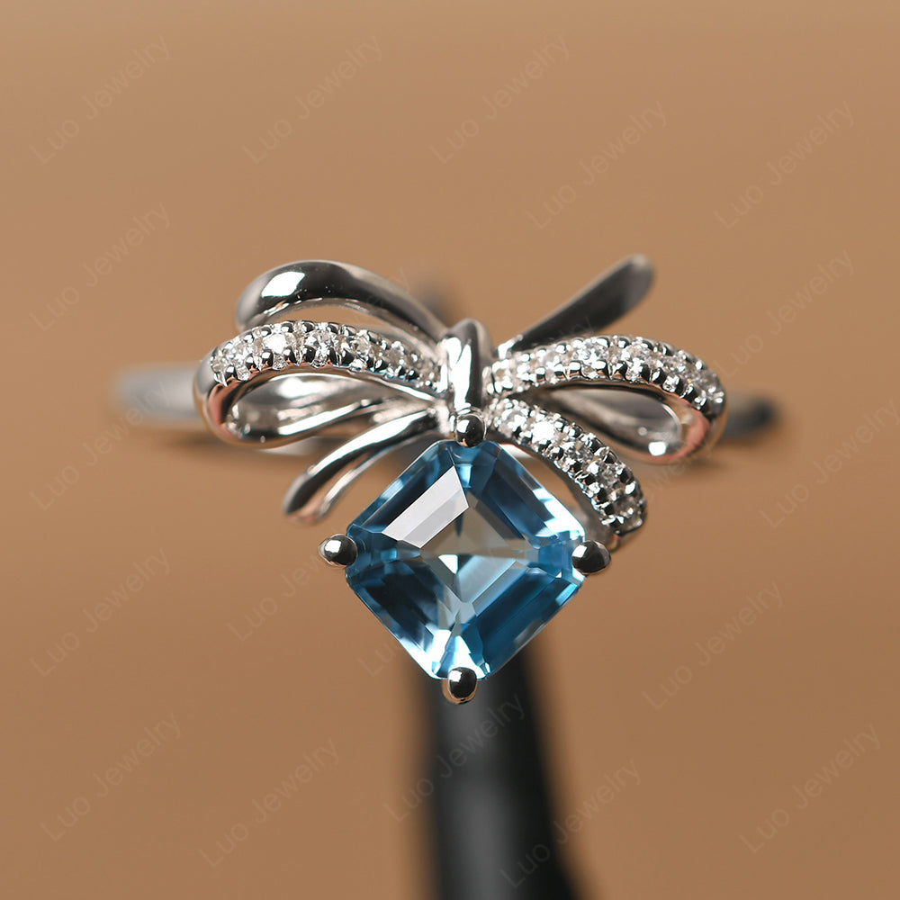 Asscher Cut Swiss Blue Topaz Bowknot Ring - LUO Jewelry