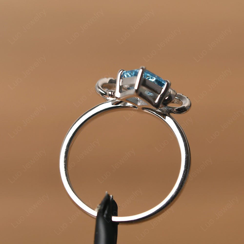 Asscher Cut Swiss Blue Topaz Bowknot Ring - LUO Jewelry