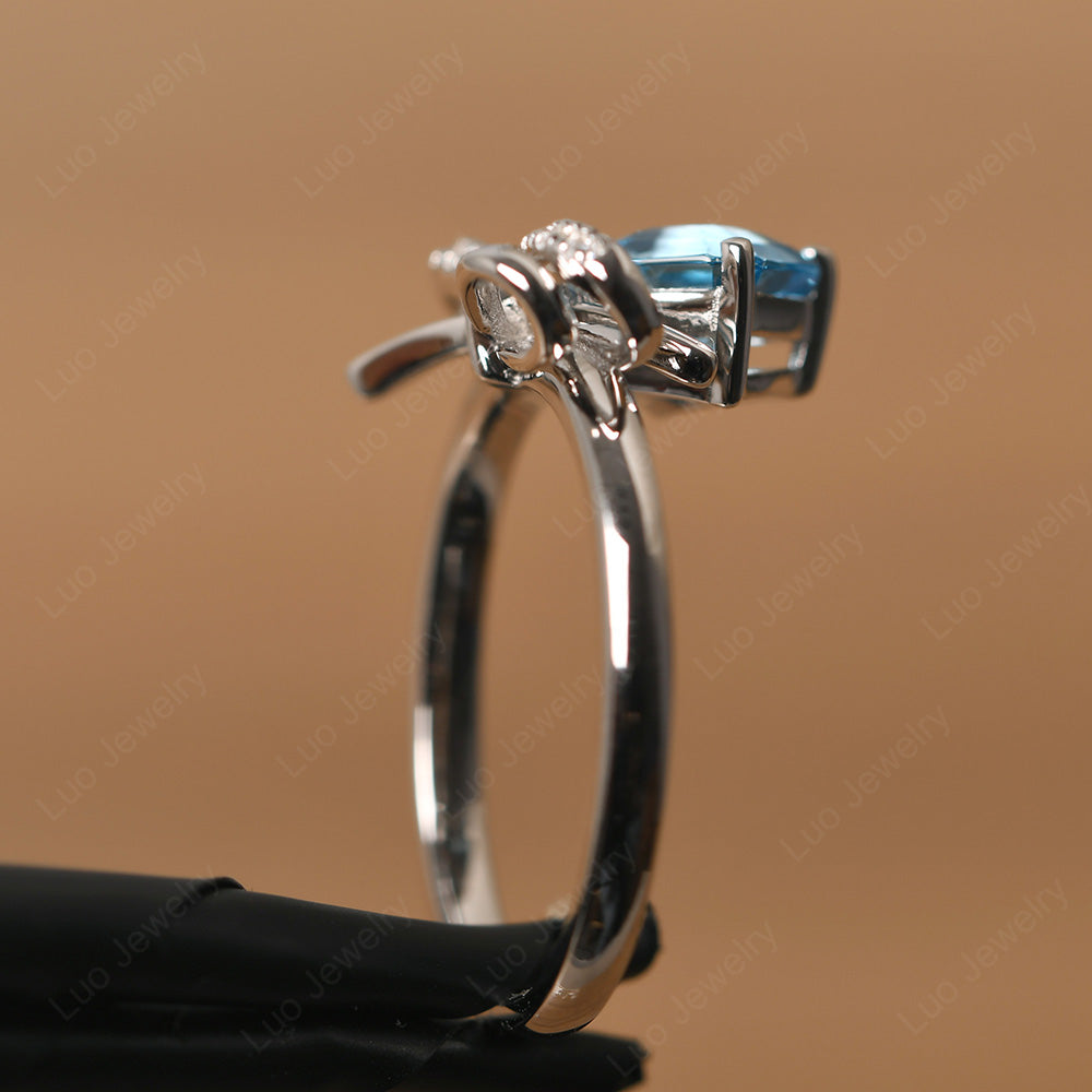 Asscher Cut Swiss Blue Topaz Bowknot Ring - LUO Jewelry