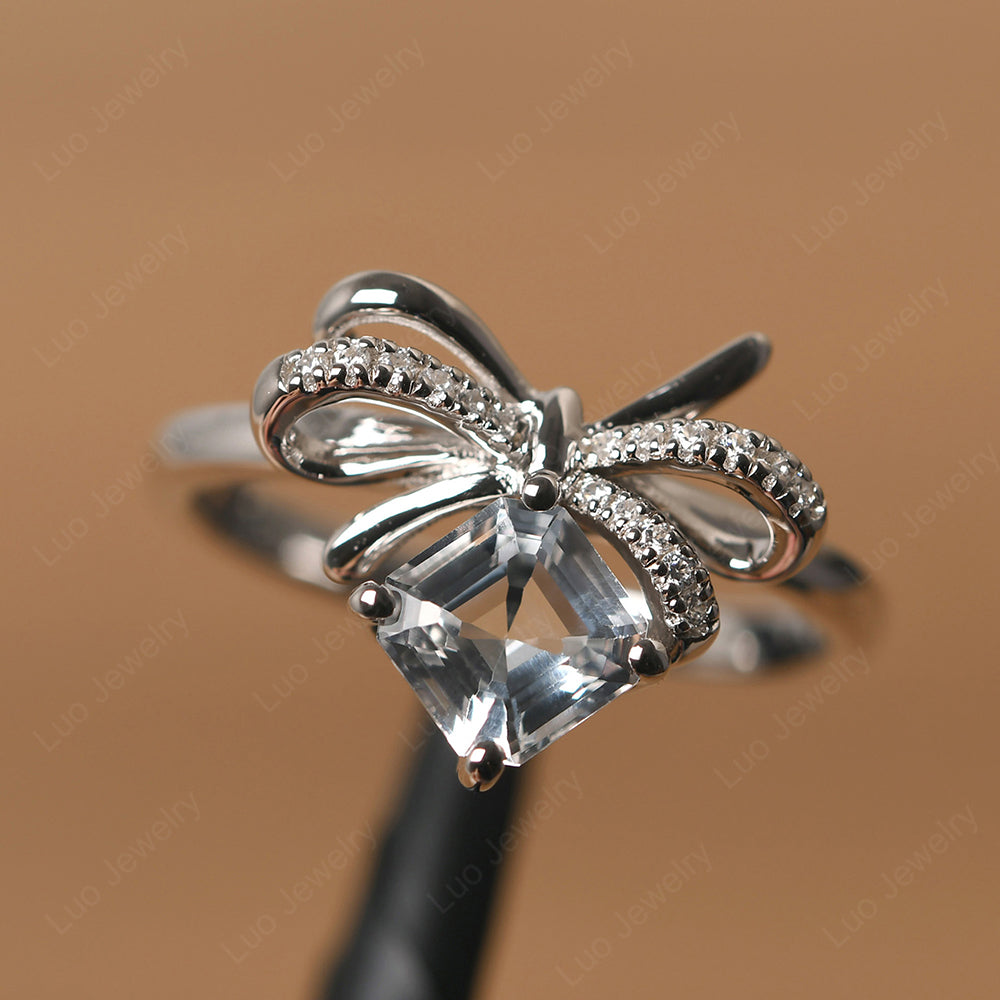 Asscher Cut White Topaz Bowknot Ring - LUO Jewelry