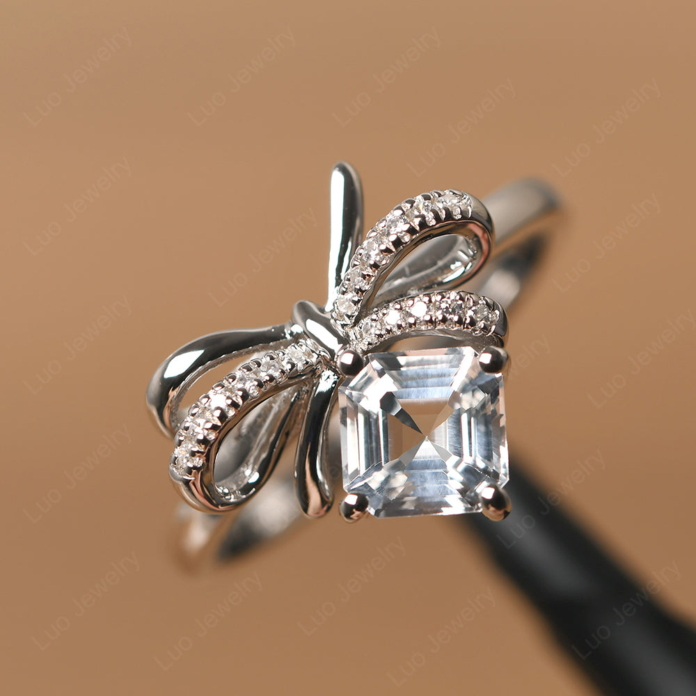 Asscher Cut White Topaz Bowknot Ring - LUO Jewelry