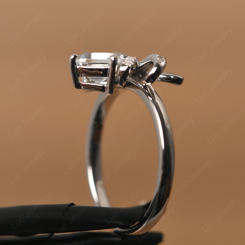Asscher Cut White Topaz Bowknot Ring - LUO Jewelry