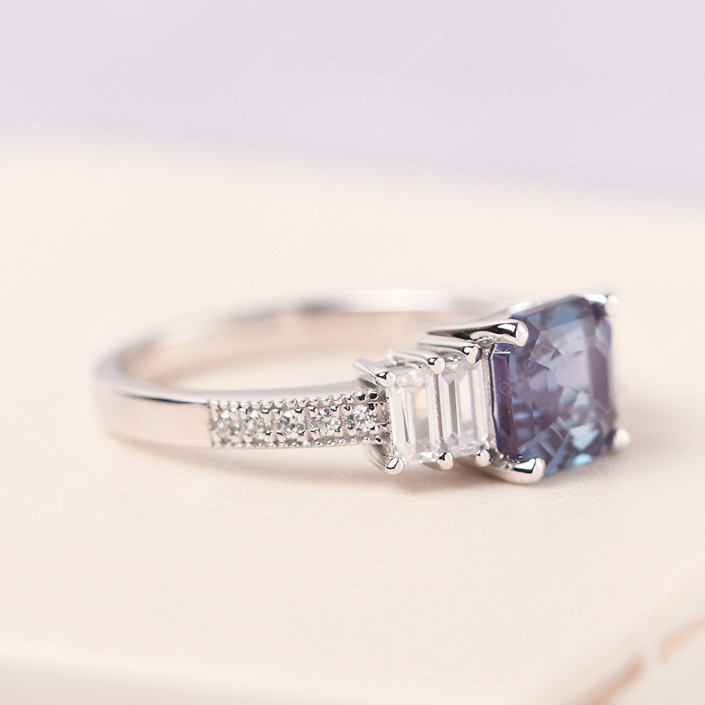 Asscher Cut Alexandrite Engagement Ring With Baguette - LUO Jewelry