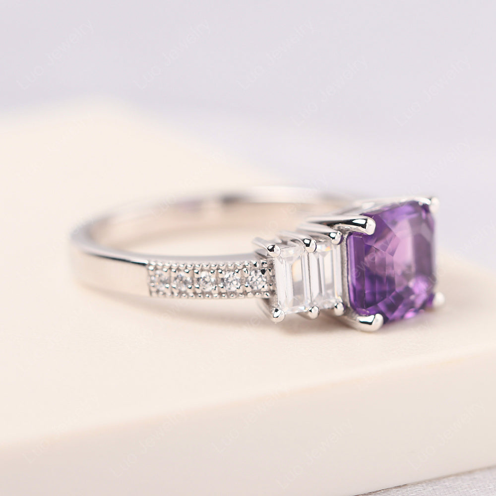 Asscher Cut Amethyst Engagement Ring With Baguette - LUO Jewelry