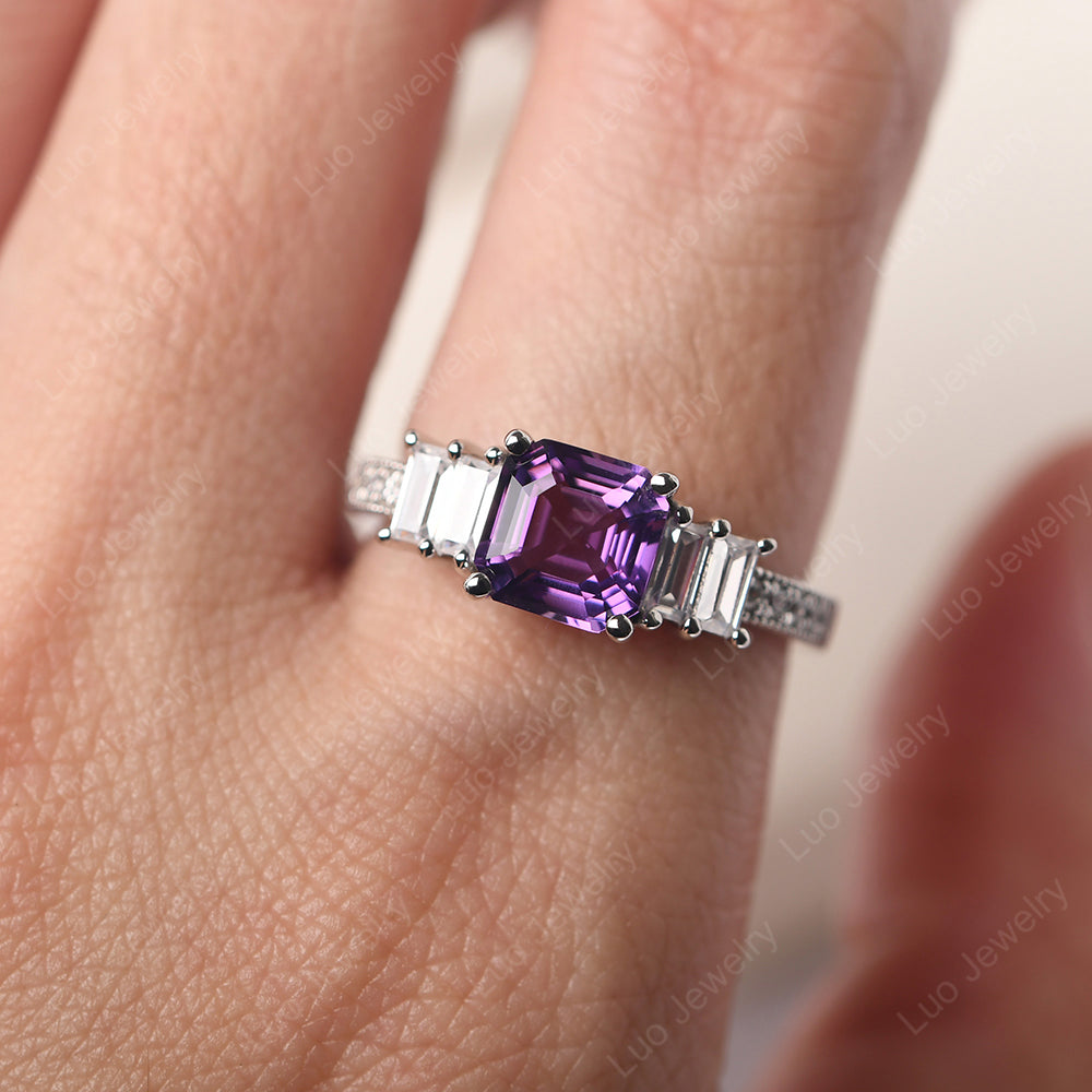 Asscher Cut Amethyst Engagement Ring With Baguette - LUO Jewelry