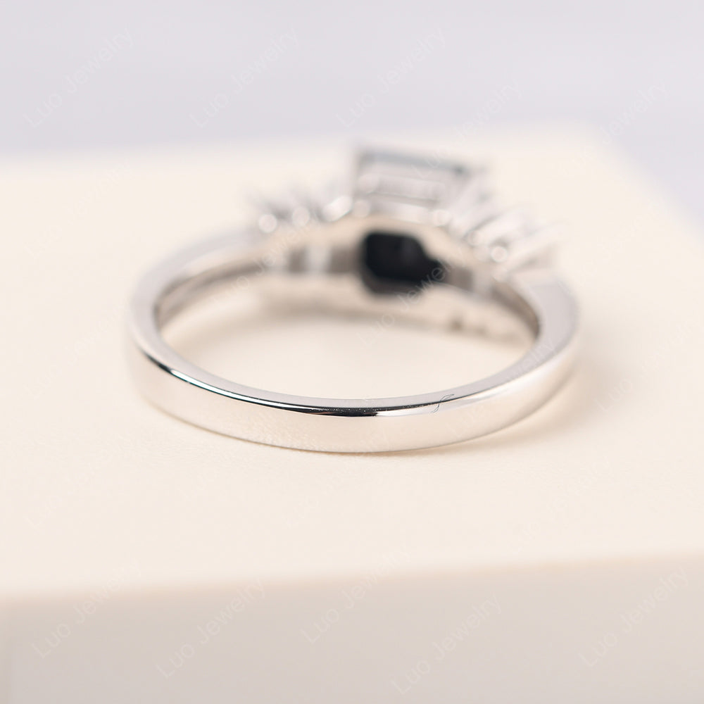 Asscher Cut Black Stone Engagement Ring With Baguette - LUO Jewelry