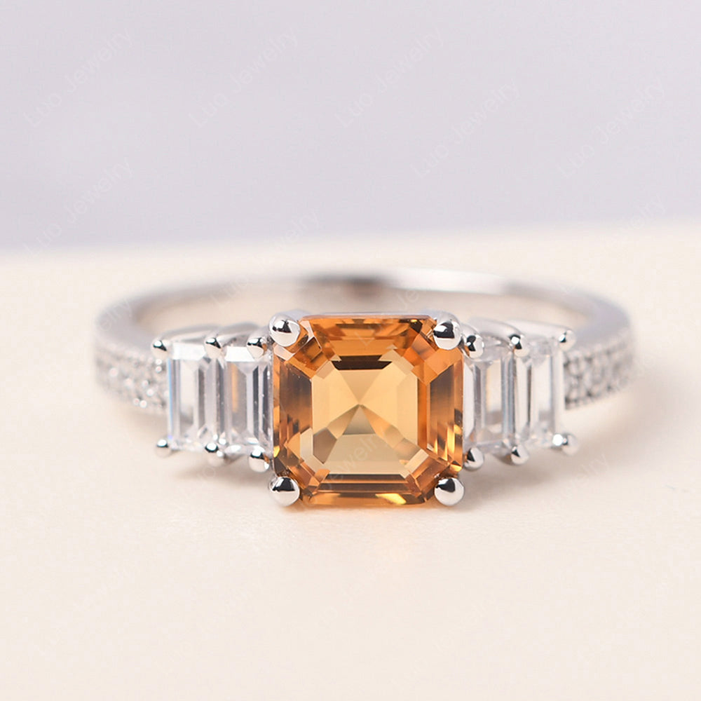 Asscher Cut Citrine Engagement Ring With Baguette - LUO Jewelry