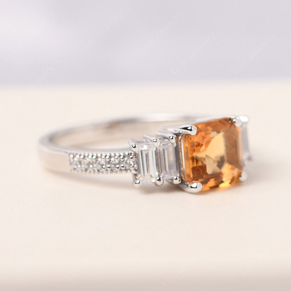Asscher Cut Citrine Engagement Ring With Baguette - LUO Jewelry