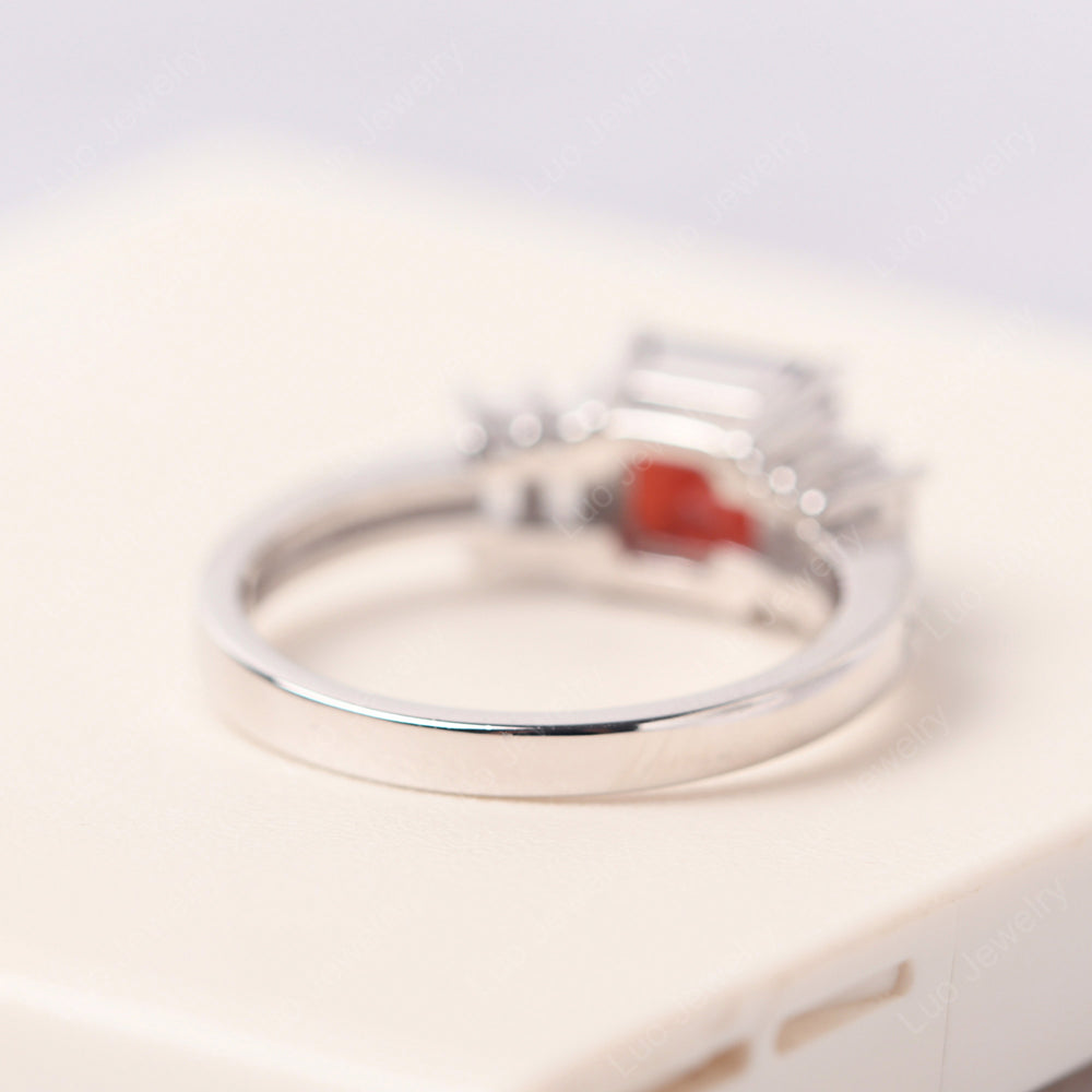 Asscher Cut Garnet Engagement Ring With Baguette - LUO Jewelry