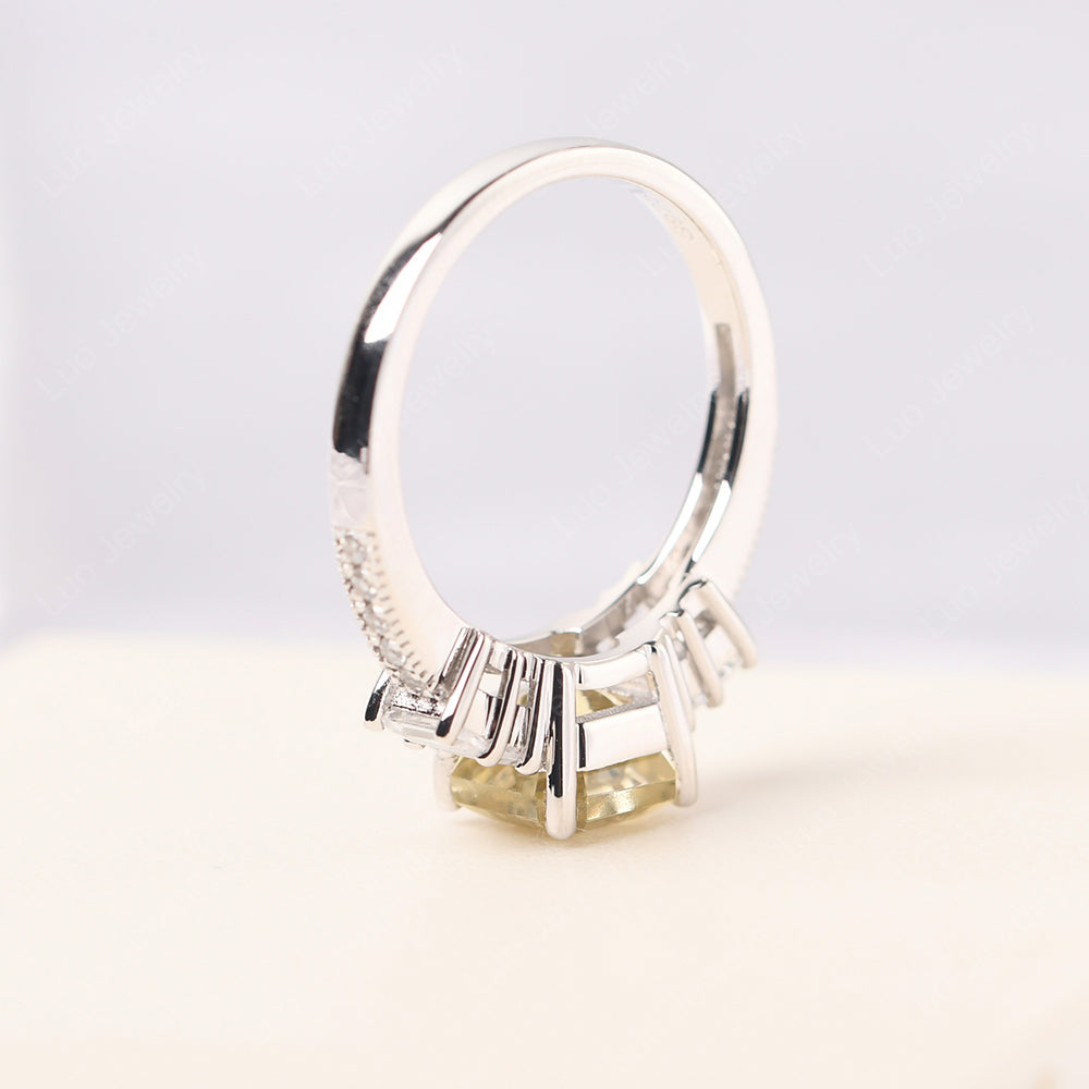 Asscher Cut Lemon Quartz Engagement Ring With Baguette - LUO Jewelry