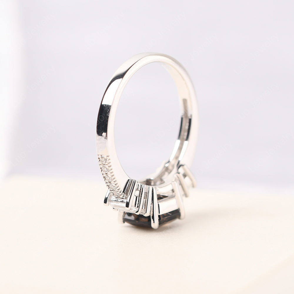 Asscher Cut Smoky Quartz  Engagement Ring With Baguette - LUO Jewelry