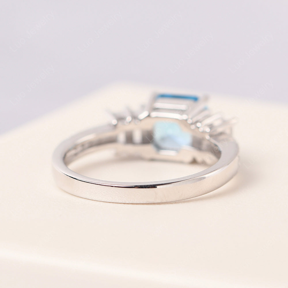 Asscher Cut Swiss Blue Topaz Engagement Ring With Baguette - LUO Jewelry