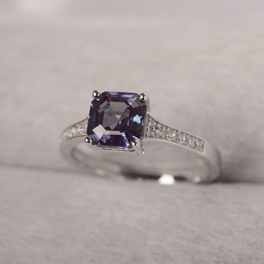 Alexandrite Ring Asscher Cut Engagement Ring - LUO Jewelry