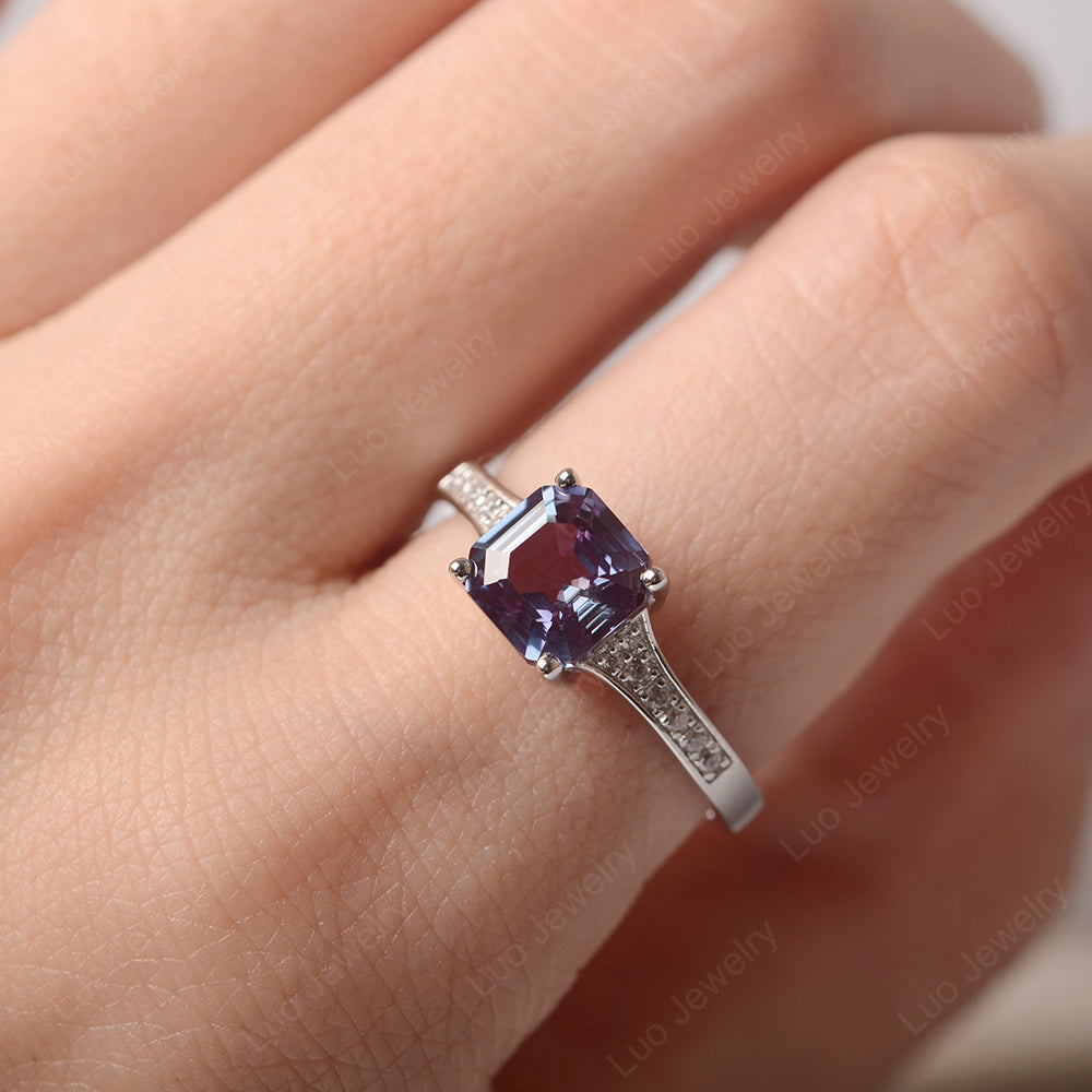 Alexandrite Ring Asscher Cut Engagement Ring - LUO Jewelry