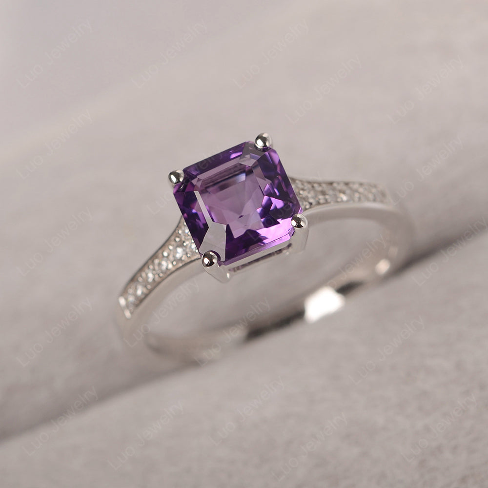 Amethyst Ring Asscher Cut Engagement Ring - LUO Jewelry