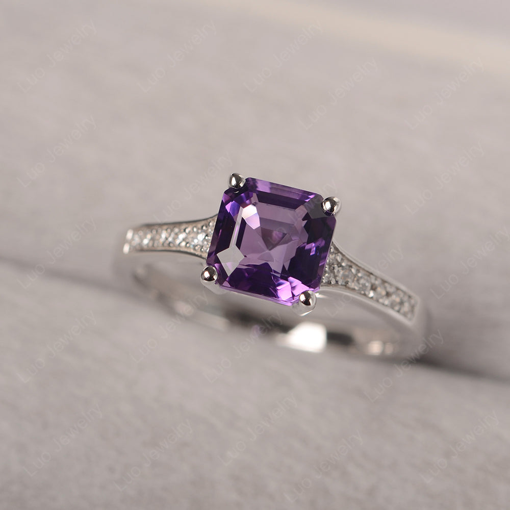 Amethyst Ring Asscher Cut Engagement Ring - LUO Jewelry