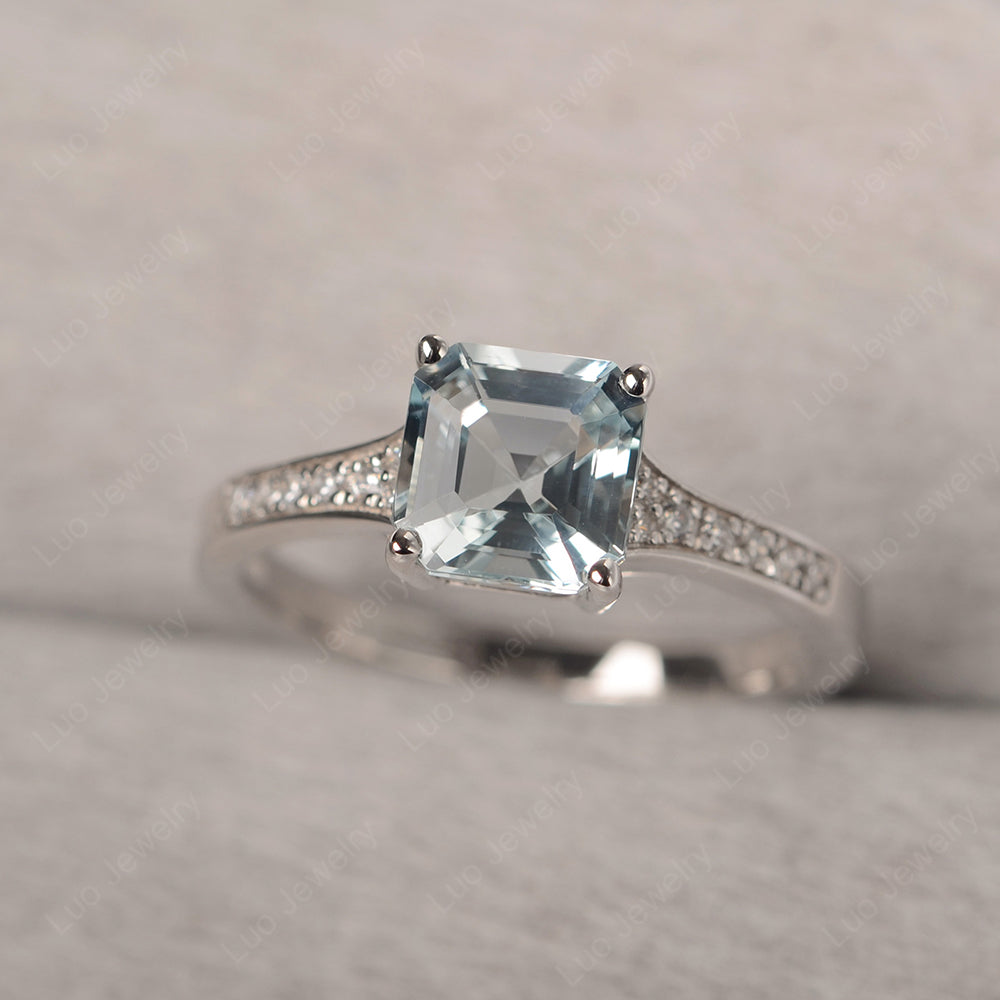 Aquamarine Ring Asscher Cut Engagement Ring - LUO Jewelry