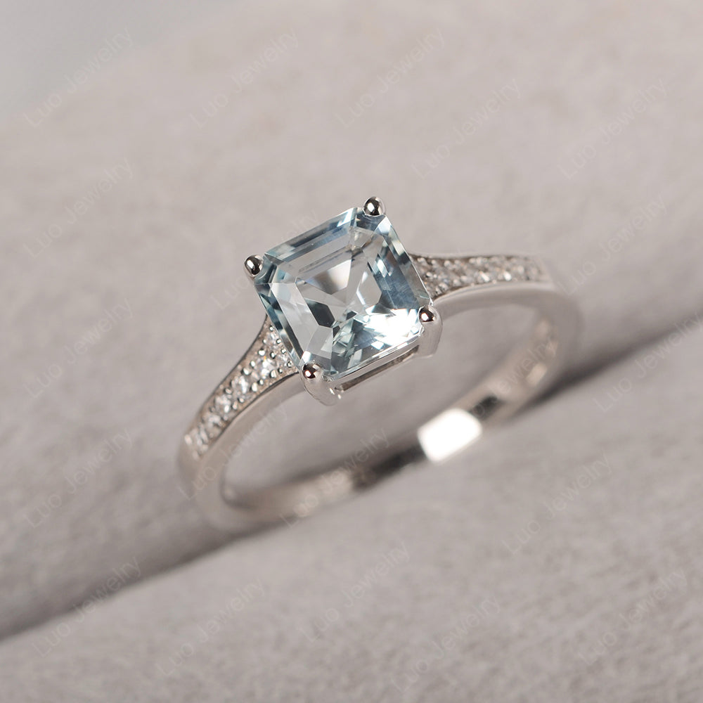 Aquamarine Ring Asscher Cut Engagement Ring - LUO Jewelry