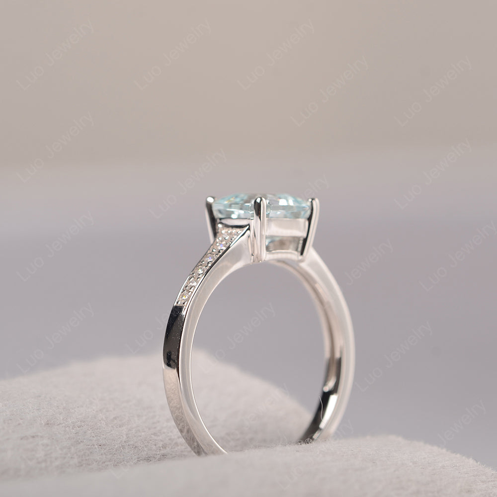Aquamarine Ring Asscher Cut Engagement Ring - LUO Jewelry