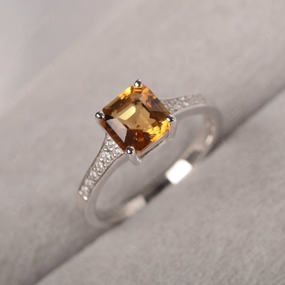 Citrine Ring Asscher Cut Engagement Ring - LUO Jewelry