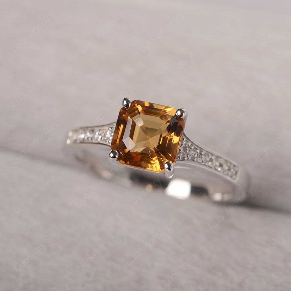 Citrine Ring Asscher Cut Engagement Ring - LUO Jewelry